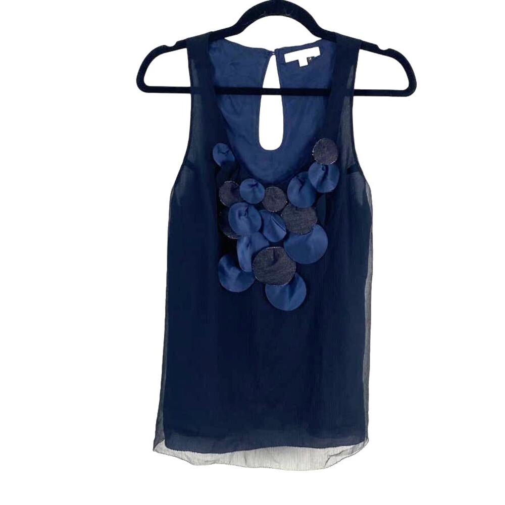 Y2K 7 For All‎ Mankind Silk Top – Navy Petal Detail 90s Minimal – Size S